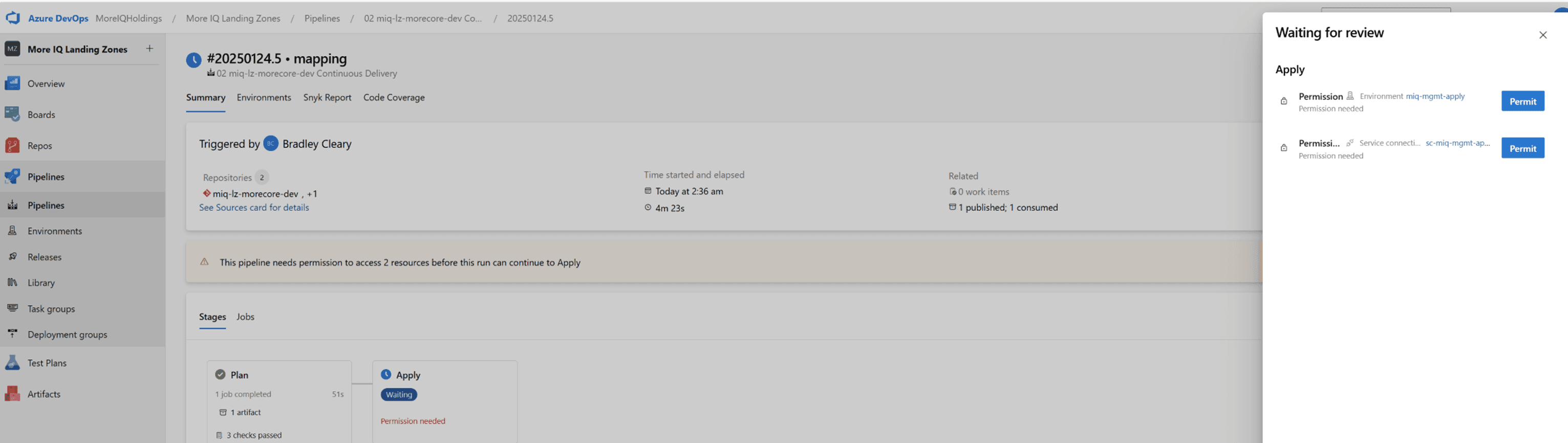 Pipeline identity approval