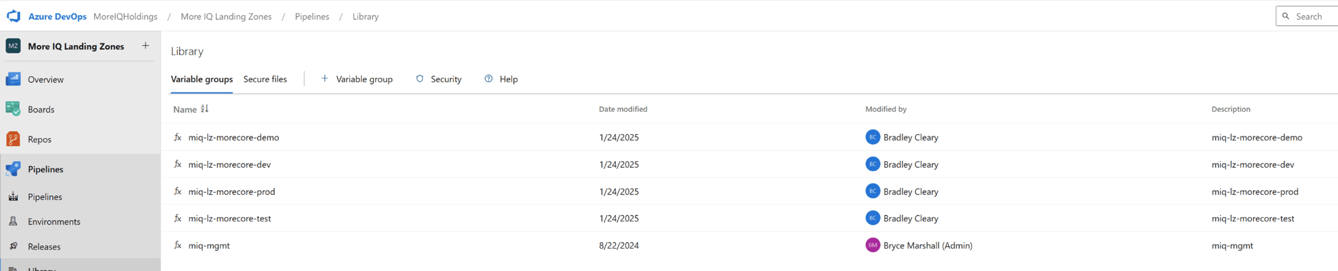 Landing Zone Variable Group