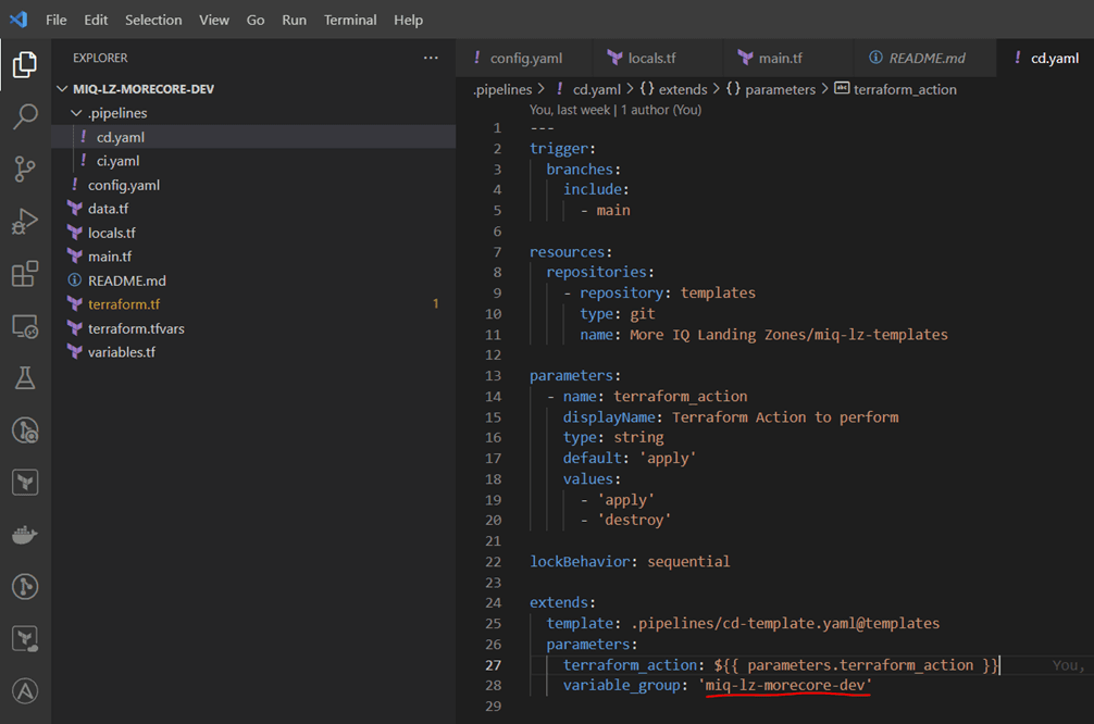 Pipeline Variable Group configuration