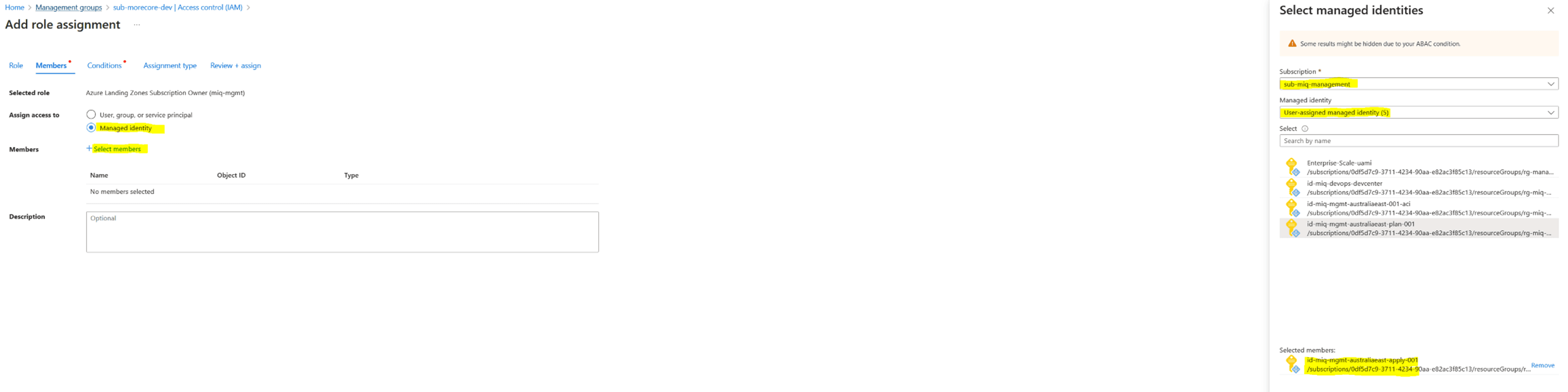 Subscription Managed Identity Selection