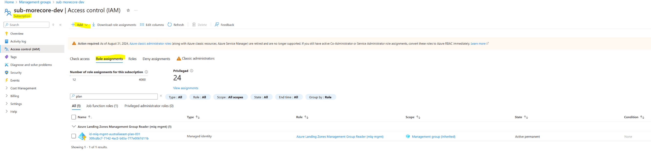Subscription Role Assignments Add