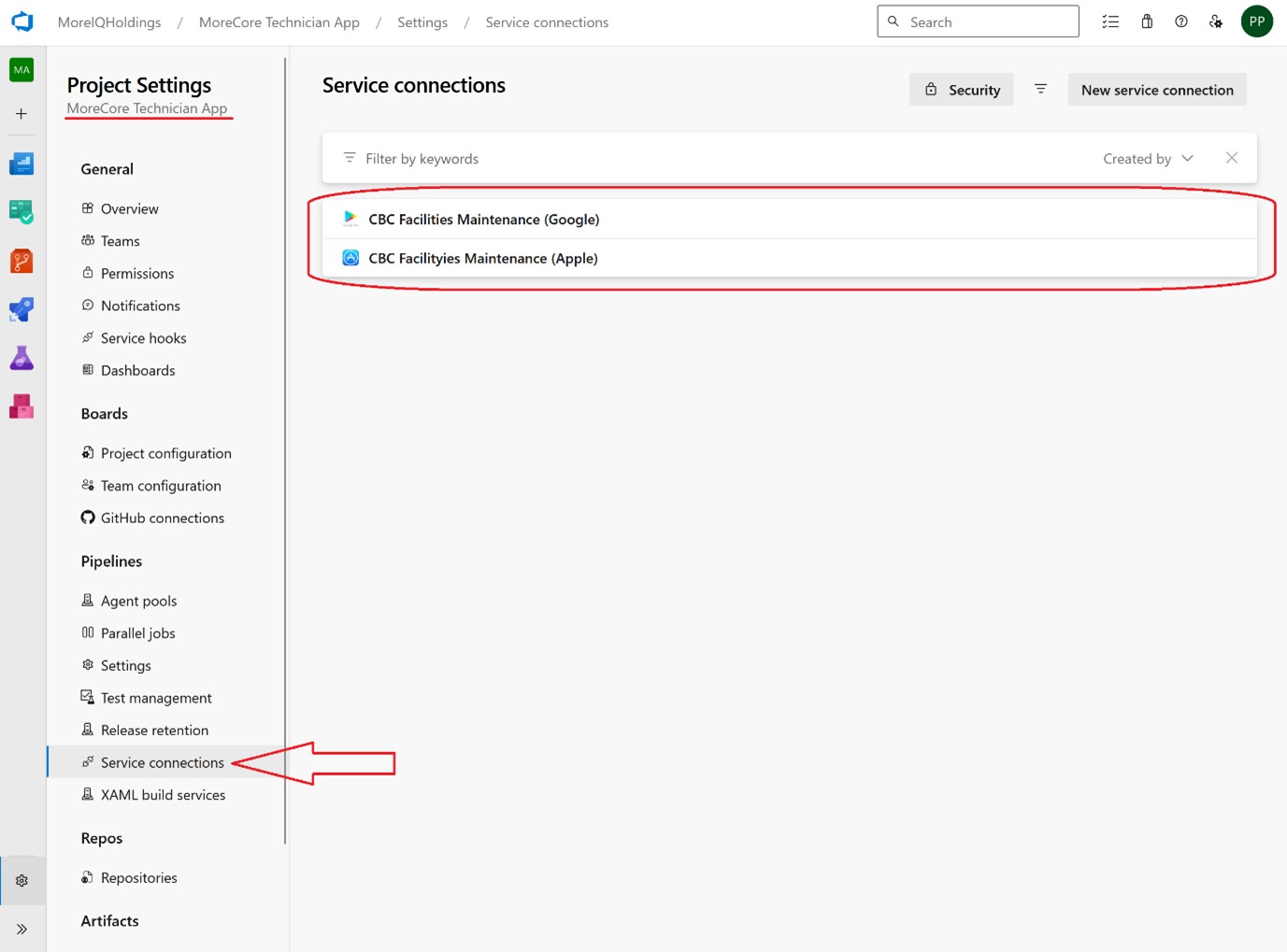 Manage Service Connections